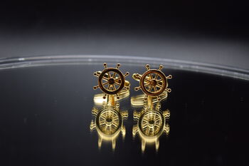 Ship Wheel Gold Cufflinks Gift For Men 316 L Stainless Steel Nautical Accessory, 5 of 5