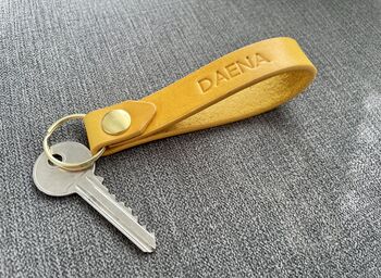 Personalised Embossed Yellow Leather Keyring, 5 of 12