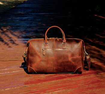 Genuine Leather Duffel With Zip Pocket, 8 of 12