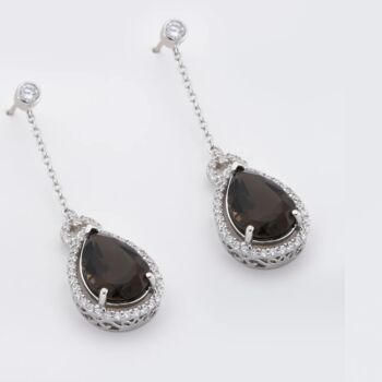 Long Smoky Quartz Pear Drop Sterling Silver Earrings, 2 of 3