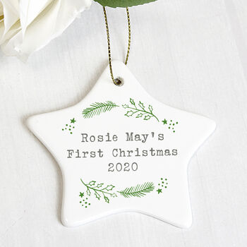 Personalised Christmas Holly Ceramic Star Decoration, 3 of 4