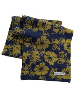 Women's Floral Cashmere Scarf Navy Green, 5 of 5