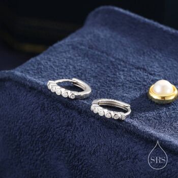 Sterling Silver Delicate Cz Huggie Hoop Earrings, 2 of 10