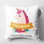 Personalised Rainbow Unicorn Name Cushion, Gift For Little Girls, thumbnail 3 of 6