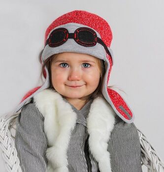 Knitted Red Aviator Hat, 2 of 5