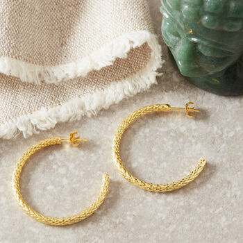 Gold Textured Hoops, Meduim Sized 18 K Gold Vermeil, 3 of 9
