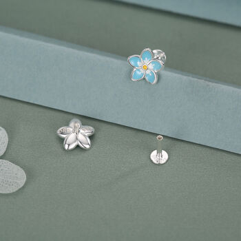 Sterling Silver Forget Me Not Flower 16 G Flat Back Stud Earring, 4 of 10