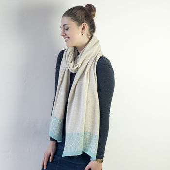 Knitted Shawl/Scarf In Linen/Seafoam, 5 of 6