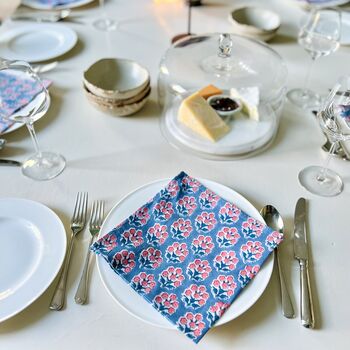 Pair Of Cotton Napkins In Coral Blossom Print, 5 of 5