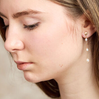 Handmade Pearl Drop Earrings “Lucille” – Gold Filled Or Sterling Silver Fan Design Jewellery Made In England, 5 of 10