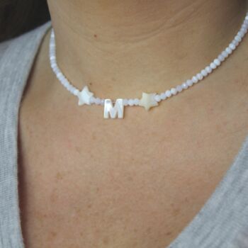 Mother Of Pearl And Natural Moonstone Initial Necklace, 2 of 3