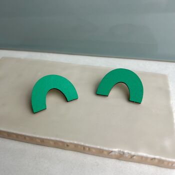 Forest Green Geometric Arc Stud Earrings, 2 of 4