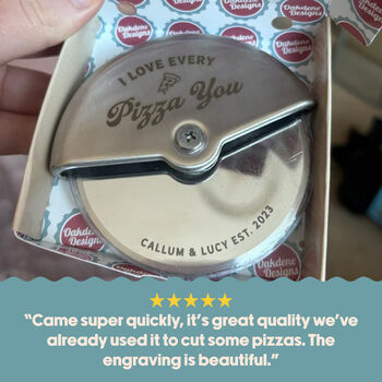 Personalised Stainless Steel Couples Pizza Cutter, 7 of 9