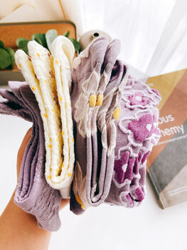 Retro Floral Crew Socks: Women's Autumn Flower Pattern Boots Socks, 4 of 5