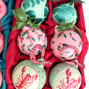 Hand Painted Ceramic Pink Holly Bauble, 6 of 6