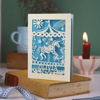 Personalised Papercut Merry Go Round Birthday Card, 6 of 8