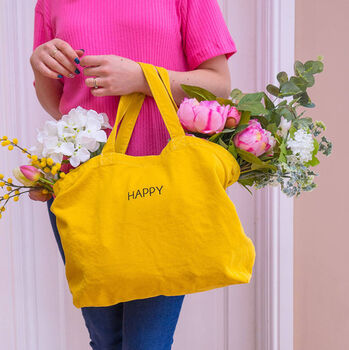 Personalised Embroidered Happy Tote Bag, 3 of 8