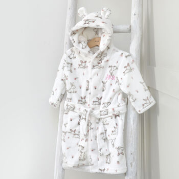 Personalised Bunny Print Dressing Gown With Ears, 2 of 9