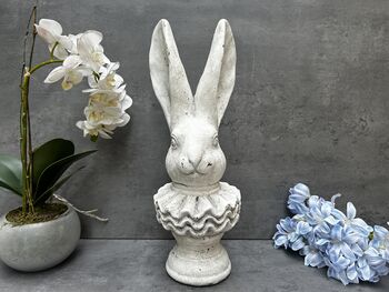 37cm Off White Stone Effect Rabbit Bust Statue Ornament, 2 of 12