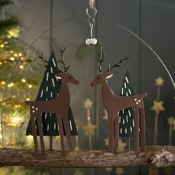 Pair Of Deer On Twig Hanging Christmas Decoration, 2 of 3