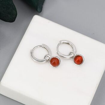 Sterling Silver Dangling Red Onyx Hoop Earrings, 4 of 10