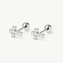 Women's Sterling Silver Tiny Pave Cross Stud Earrings, thumbnail 1 of 4
