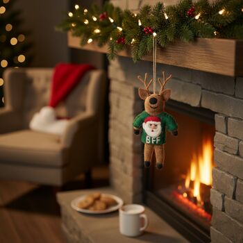 Handmade Felt Bff Reindeer Decoration, 3 of 3