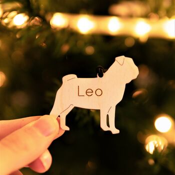 Personalised Wooden Dog Christmas Tree Decoration, 2 of 9