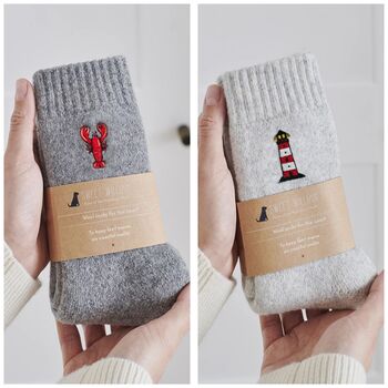 Puffin Wool Socks Embroidered Gift For Coastal Lovers, 8 of 12