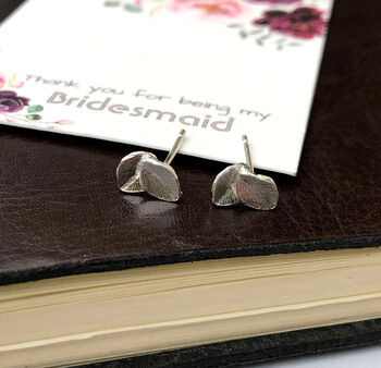 Thank You Bridesmaid Sterling Silver Mini Leaf Earrings, 11 of 12