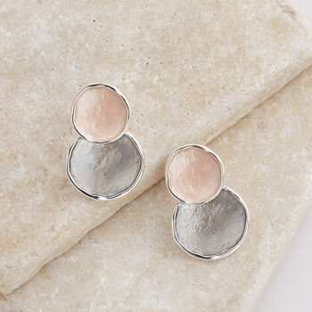 Matte Pink And Grey Double Disc Stud Earrings, 3 of 3