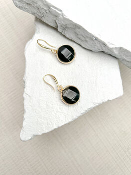 Agate Round Black Earrings Real 18k Gold Plated, 3 of 3
