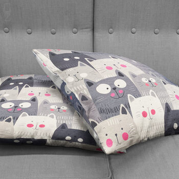 Cute Grey Cats Pillow Covers With Pink Cheeks, 4 of 7