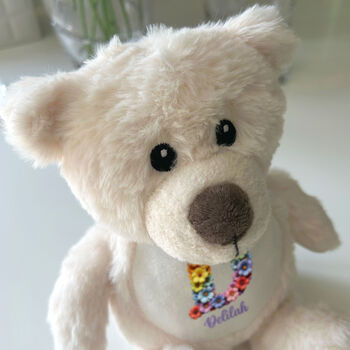 Personalised Flower Alphabet Cream New Baby Teddy Bear, 6 of 6