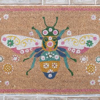 Bee Welcome Mat Coir Front Door Foot Mat, 3 of 4