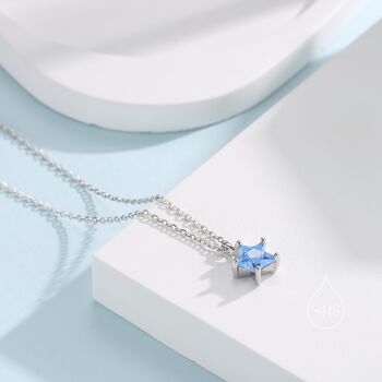 Sterling Silver Aquamarine Blue Star Pendant Necklace, 4 of 10