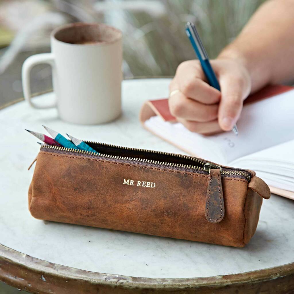 Personalised Teacher Buffalo Leather Pencil Case, 1 of 7