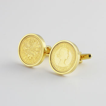 Lucky Sixpence Year Coin Cufflinks Gold, 5 of 11