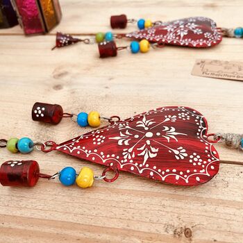 Hand Painted Red Heart Wind Chime Bell With Beads, 3 of 10