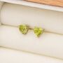 Natural Peridot Heart Stud Earrings Sterling Silver, thumbnail 7 of 11