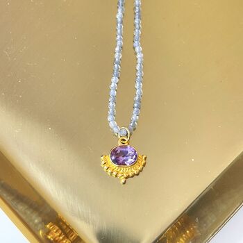 Labradorite Beaded Necklace With Fancy Amethyst Pendant, 2 of 5