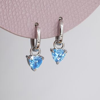 Sterling Silver Aquamarine Blue Trillion Cut Cz Hoop Earrings, 2 of 11