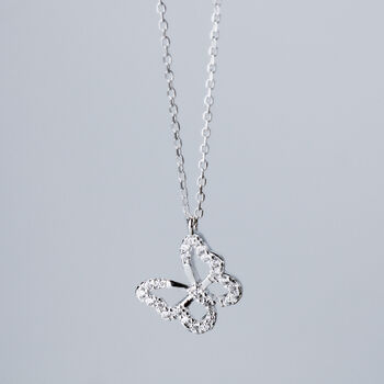 Sterling Silver Sparkly Butterfly Pendant Necklace, 3 of 5