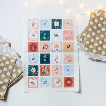 Woodland Christmas Advent Calendar Stickers And Bags, 4 of 10