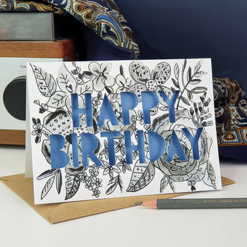 Monochrome Floral Paper Cut Birthday Card, 7 of 9