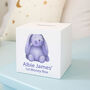 Personalised Blue Bunny Baby's First Wooden Money Box, thumbnail 2 of 3