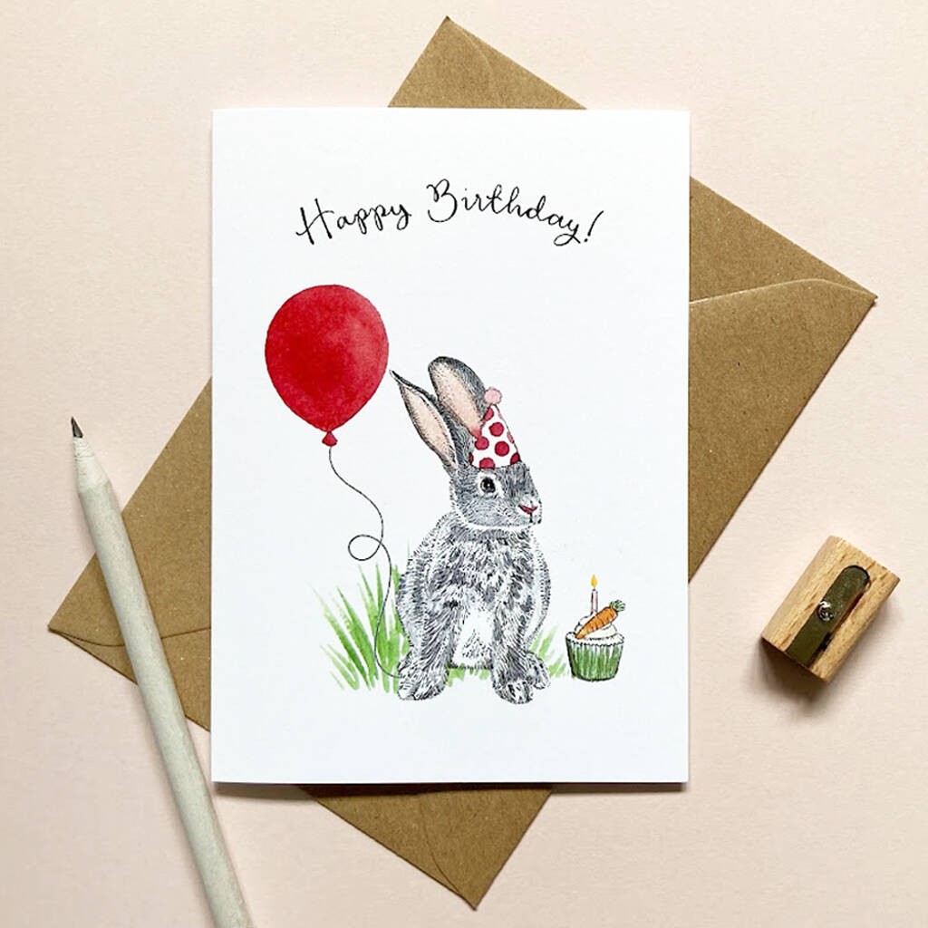Bunny Rabbit With A Balloon Birthday Card