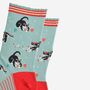 Women's Bamboo Socks Green Red Christmas Cats, thumbnail 3 of 5