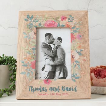 Personalised Oak Photo Frame, Blue, Pink And Apricot, 7 of 7