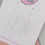 Tooth Glitter Earrings / Dentist Graduation Gift / Dental Hygienist Statement Dangles / Tooth Fairy Novelty Jewellery, thumbnail 3 of 10